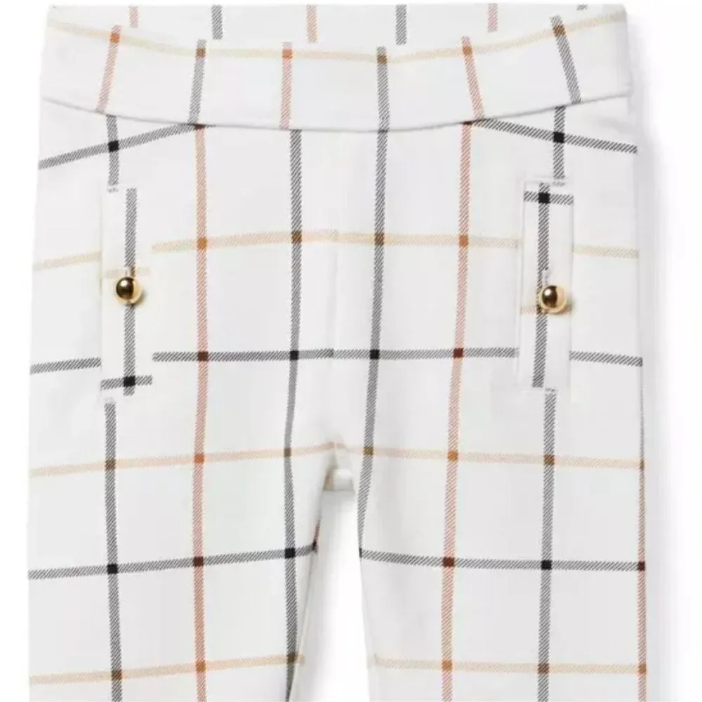 Janie and Jack 100047476 Girl Jet Ivory Plaid Plaid Button Ponte Pant size 12-18